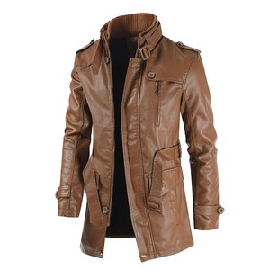Chaqueta de cuero cálida de invierno para hombre, abrigo de motociclista con cuello de piel gruesa - Product Image 4