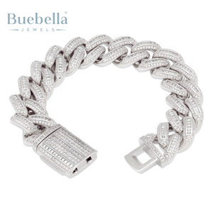 Venta caliente 18MM 18K chapado en oro 925 Plata VVS moissanita y Baguette helado Miami pulsera de eslabones cubanos - Product Image 4