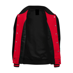 Veste universitaire rouge et noire pour homme, coupe classique, couleur unie, fermeture boutonnée, col rabattable, vêtement décontracté pour l'automne - Product Image 5