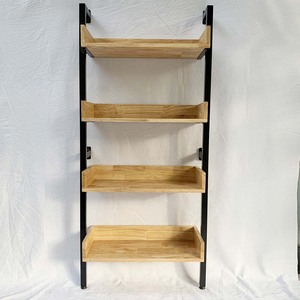 KTT6819 4-Tier <b>Wall</b>-<b>Mounted</b> <b>Bookshelf</b> Rubberwood with Iron Frame for Living Room - Product Image 6