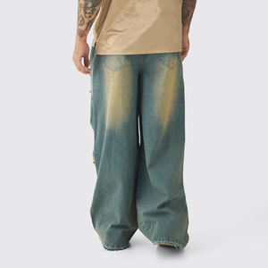 High-end Casual Wear All Over <b>Ripped</b> Off Fashionable Denim <b>Jeans</b> Pants Custom Green Fade Dirty Washed Casual Wear Baggy Pants - Product Image 5