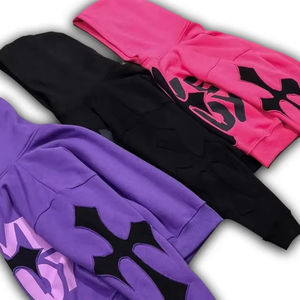 Pull-over à capuche en coton épais et lourd avec logo personnalisé, sweat-shirt à capuche court surdimensionné pour hommes, sans cordes - Product Image 6