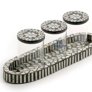 Ensemble supérieur de bocaux en verre avec plateau, plateau de perles en nacre de chocolat arabe artisanal avec acrylique fait à la main au vietnam - Product Image 4