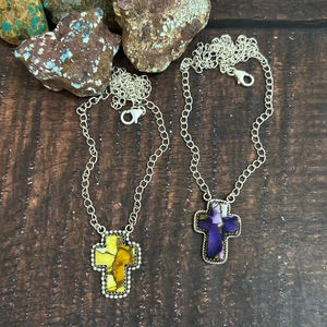Handmade Multi-Gemstone <b>Cross</b> <b>Necklace</b> Unique Religious Artisan Jewelry Colorful Sterling Silver Gold Spiritual Gift Unisex - Product Image 1