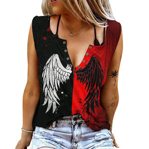 Tunique d'été Sexy Fallen Angel Printed Camisoles Cross Out Shirts Crop Top 100% Cotton Singlet Workout Yoga Tank Top & Camisoles - Product Image 1