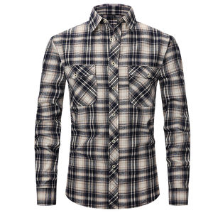 Camisa de manga larga a cuadros de franela de algodón para hombre Top DE TRABAJO DE PUNTO transpirable para uso informal - Product Image 3