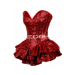 Robe de mariée corset rouge à paillettes avec jupe à volants, tenue de burlesque scintillante |   Achetez maintenant - Product Image 1