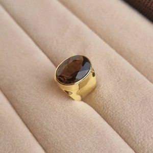 Anillo de cuarzo ahumado relleno de oro, ajuste de bisel, anillo de diseño clásico a la moda, regalos de aniversario de compromiso para mujeres y niñas - Product Image 2