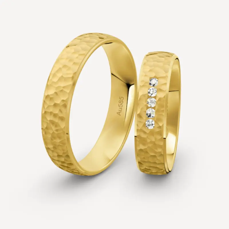 Custom 10K 14K 18K Origineel Puur Goud Met Diamant Bruiloft Verlovingsband Ringen Bijpassende Ring Set Paar Set Voor Dames Heren