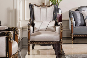 Sillón Clásico Europeo de Lujo con Marco de Madera Tallada a Mano con Detalles en Dorado y Tapicería de Tela Satén de Primera Calidad - Product Image 4