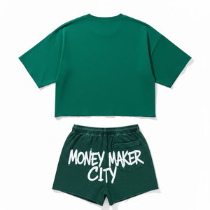 Ensemble décontracté homme confort tout au long de la journée, chemise sans étiquette à manches courtes, short à taille souple, basiques quotidiens pour la maison et la gym, bleu ardoise 100% - Product Image 2