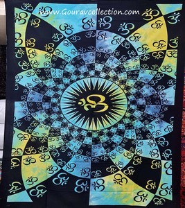 Multi Ohm <b>Tie</b>-<b>dye</b> Print Fashion Wall Hanging Tapestries Cotton Fabric BedSheet Single Size for Home Decoration GC-TP-177 - Product Image 1