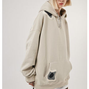 Sudaderas con capucha con logotipo personalizado, sudaderas sueltas coreanas, 100% algodón bordado, sudaderas con capucha de gran tamaño para mujer - Product Image 3