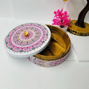 MAINTAIN NATURAL WOODEN Premium Printed Home Wooden Tabletop Spice Box With Separate Compartments for Spices and Dry Fruit - Product Image 1