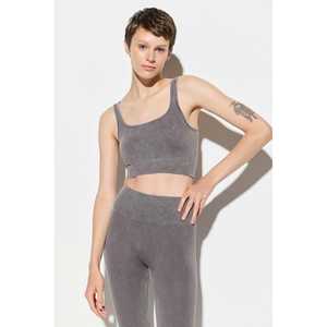 Sujetador deportivo antracita de canalé fino sin relleno con tirantes gruesos - Product Image 3