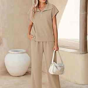 Ensemble de vêtements décontractés confortables pour femmes, personnalisé par OEM, composé d'un pull sans manches lourd et d'un pantalon large assorti - Product Image 3