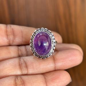 แหวนพลอยอะมีทิสต์ทรงรีเหลี่ยมเพชรพลอย งานแฮนด์เมดขายส่ง ชุบทองคำขาว 925 ดีไซน์ทันสมัย - Product Image 1