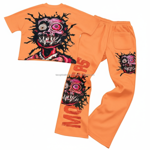 Ensemble T-shirt et jogging streetwear pour homme en coton de haute qualité, pantalon de survêtement imprimé écologique, motif dessin animé personnalisé, 220/240 GSM, été - Product Image 2