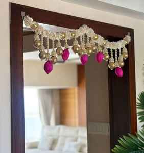 38-Inch Jasmine & Sola Wood Lotus Toran - Artificial Floral Garland for <b>Wedding</b> & Festive Decorations House Warming Eid Decor - Product Image 5