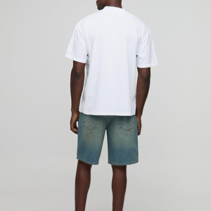Venta al por mayor transpirable personalizado de alta calidad de verano para hombre Streetwear Low Rise Denim Shorts - Product Image 4