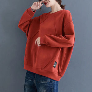 เสื้อสเวตเตอร์แขนยาวสำหรับผู้หญิง, เสื้อสเวตเตอร์ปะต่อสีพื้นทรงหลวมคอกลมเสื้อสวมหัวแฟชั่นลำลองระบายอากาศได้ดีสำหรับฤดูใบไม้ร่วงฤดูหนาว - Product Image 3