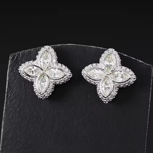 Wholesale Marquise Ear <b>Studs</b> Vvs Moissanite Iced Out Diamond Hip Hop Jewelry 925 Silver Clover <b>Stud</b> Earrings - Product Image 2