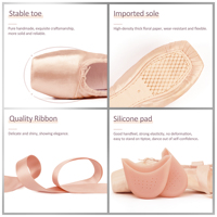 Zapatillas de Ballet Pointe en Satén Color Oro Rosa con Forro de Algodón y Almohadillas para los Dedos, para Niñas, Disponibles en EE. UU.