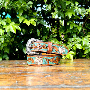 Ceinture Western Classique en Cuir de Vachette Argentin Peinte à la Main avec Motif Paisley et Boucle en Alliage de Zinc 40MM - Product Image 3