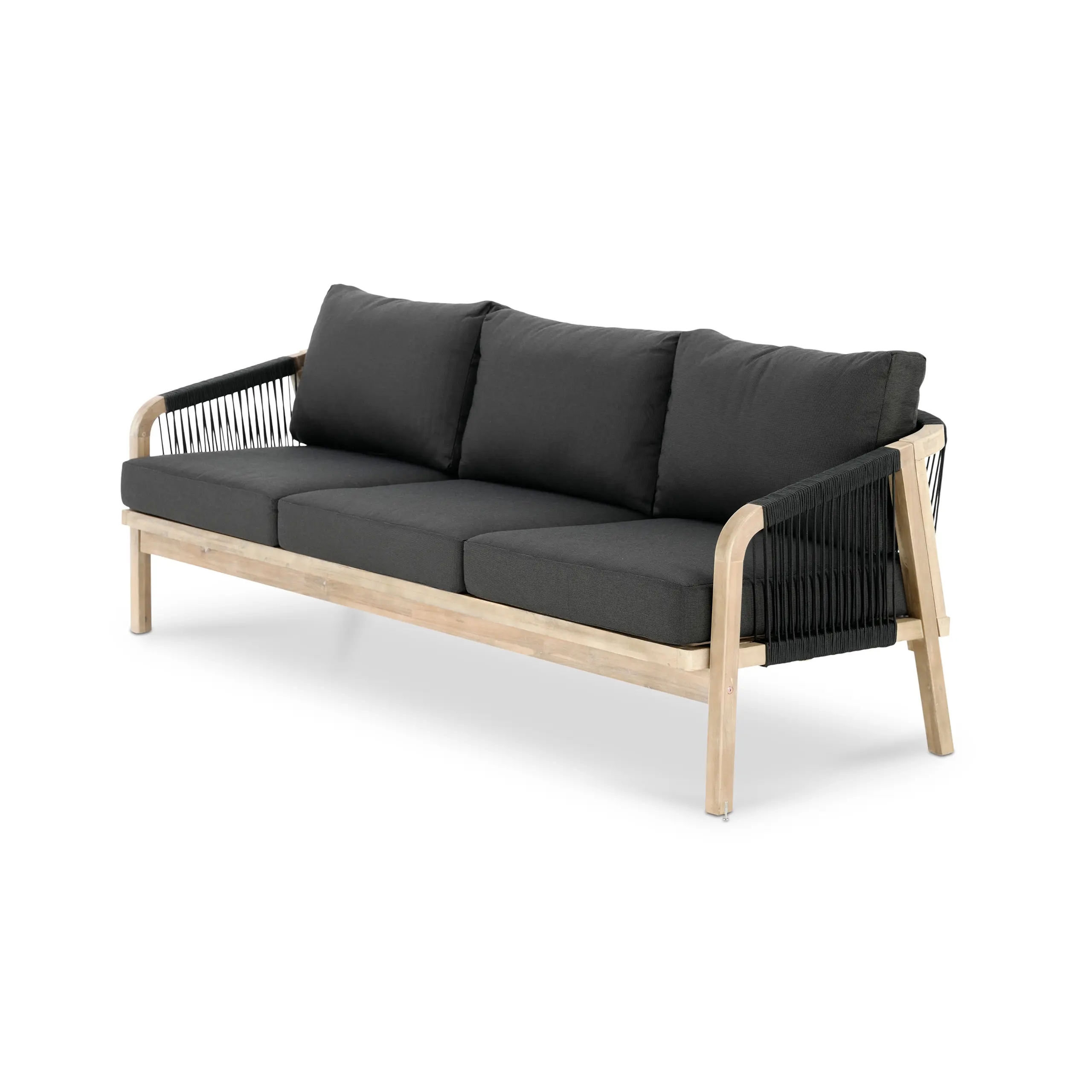 Drei Sitz Sofa Teak Holz und schwarz Seil Patio Gartenmöbel-Aza