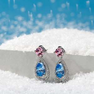Jeulia Teardrop Sparkling Aquamarine Halo Pear Cut Sterling <b>Silver</b> <b>Drop</b> <b>Earrings</b> for Party - Product Image 4