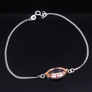Pulsera de eslabones de cadena fina de Plata de Ley 925 sólida de lujo, centro de mesa de piedras preciosas, morganita para fiestas y regalos - Product Image 2