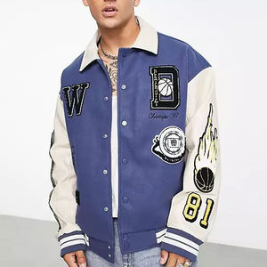 Vente en gros de blouson de baseball pour hommes OEM 2024, patchs personnalisés avec logo brodé, style universitaire de la rue principale - Product Image 1