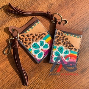 เคสใส่บัตรหนัง ATM ลายดอกไม้แท้มีสไตล์น่ารักแฟชั่นตะวันตกขนาดเล็กมีพู่เคสใส่บัตรพร้อมพวงกุญแจ - Product Image 1