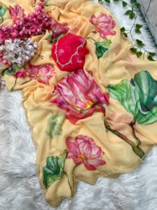 Georgette d'excellente qualité avec imprimés floraux et travail manuel Saree Femme Exportateur de mode et fournisseur de l'Inde - Product Image 5