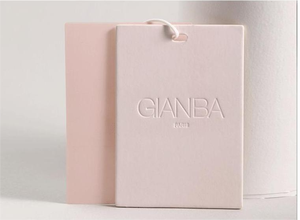 Tùy chỉnh thẻ trắng giấy may treo thẻ giấy với tên thương hiệu Logo dập nổi deboss may Matte varnishing Swing <span class=keywords><strong>Tag</strong></span> cho vải - Product Image 6