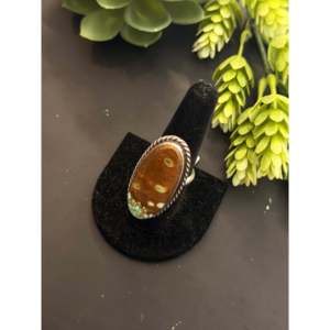 Chassity Belone <b>Adjustable</b> <b>Ring</b> 8 Turquoise & Sterling Silver Cluster Bezel Setting Stainless Steel Gift GRS Certified - Product Image 3