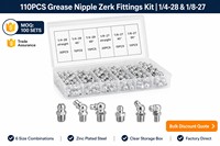 Kit d'assortiment de 110 raccords graissiers Zerk 1/4-28 1/8-27, droits, à 45 degrés, à 90 degrés, en acier zingué