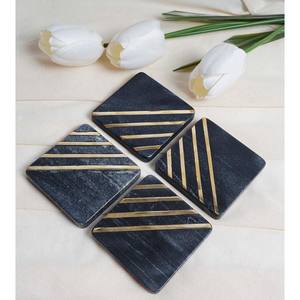 New Style Flowery <b>Ceramic</b> <b>Coasters</b> Handicraft Natural Inlay Metal Stone Custom Blank Mat & Pads Gift - Product Image 4
