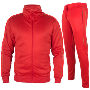 Survêtement de football léger pour adulte, fermeture éclair, ensemble 2 pièces, couleur rouge, vêtements de sport respirants, survêtements d'entraînement de football - Product Image 1