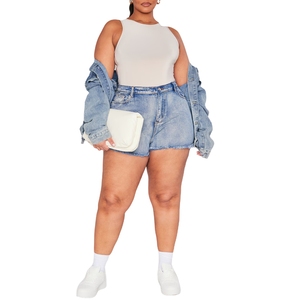 Shorts de Mezclilla de Cintura Alta para Mujer Talla Grande, Shorts Casuales de Verano Desgastados, Pantalones Cortos de Mezclilla de Algodón Suave, Logotipo Personalizado - Product Image 3