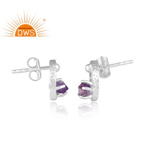 Pendiente de tuerca de piedras preciosas de amatista Natural de plata de ley fina superventas, joyería personalizada para mujer, regalo para ella - Product Image 3