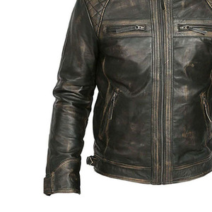 Veste en cuir à col montant pour homme coupe ajustée classique, confortable et décontractée, avec poche zippée, tissu en toile de style urbain - Product Image 5