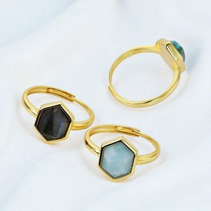 925 argent hexagone Labradorite pierre précieuse bague réglable bijoux en gros - Product Image 4