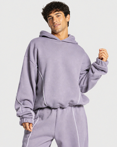 Conjunto de chándal con capucha oversize al por mayor, de color liso, corte holgado, top de manga larga y pantalones de pierna ancha, estilo streetwear - Product Image 3