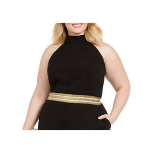 Teeze Me Tuta nera da donna con scollo all'americana, alla moda, taglie forti, con fascia in vita, per feste, taglia 20 - Product Image 2