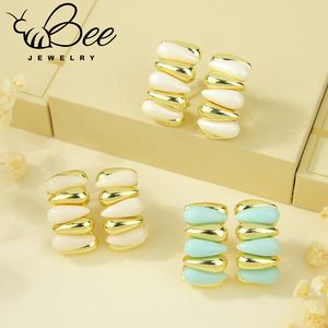 New Arrivals <b>Blue</b> Resin 14K Gold Plated Luxury <b>Stud</b> <b>Earrings</b> Fashion Unique Boho Huggie <b>Earring</b> For Women - Product Image 2