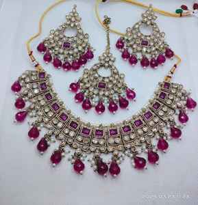 Conjunto de collar polaco Mehndi con Maang Tikka para mujer, conjunto de collar de alta calidad tradicional indio, se puede personalizar en cualquier color - Product Image 2