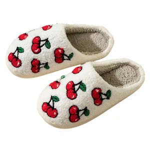 Fluffy Chaussons with Petite Cherry Design Mignons <b>Small</b> EVA Outsole - Product Image 1