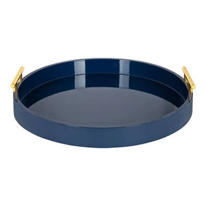 Nouvel article collecté Plateau de service rond en laque bleu marine 2024 avec poignées en or de luxe habituellement utilisé dans les fêtes de restaurant et d'hôtel - Product Image 5
