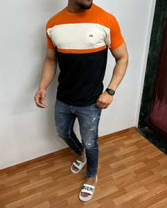 เสื้อยืดแขนสั้นผู้ชายผ้าฝ้าย100% ออกแบบลายทางแนวนอนสำหรับฤดูร้อน - Product Image 4